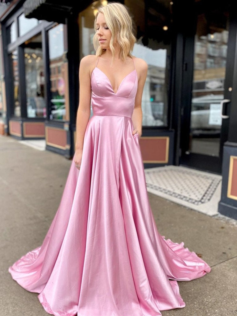 pink long satin dress