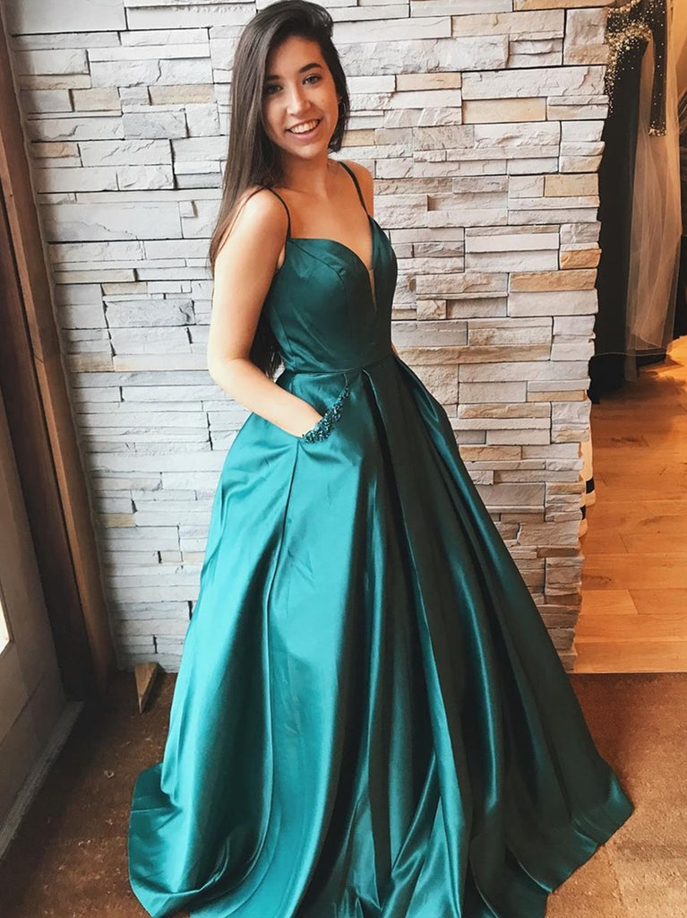 emerald green satin ball gown