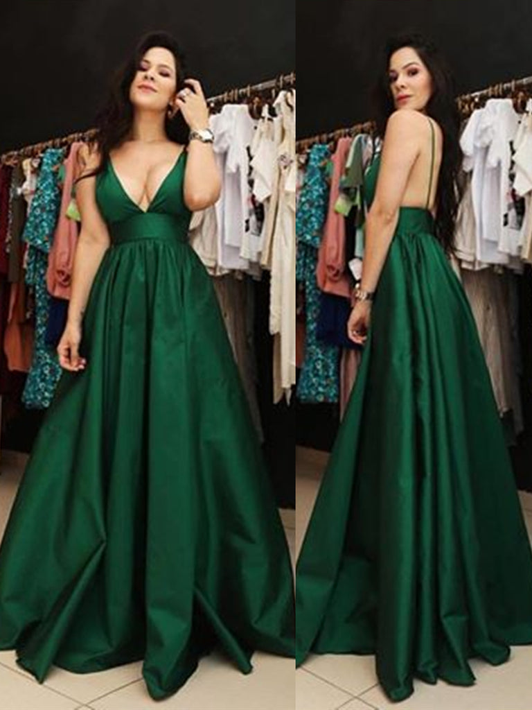 green satin backless dress
