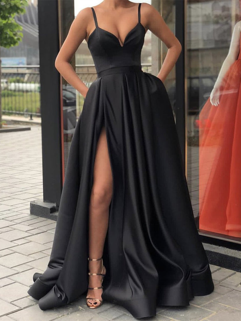 a line black prom dress