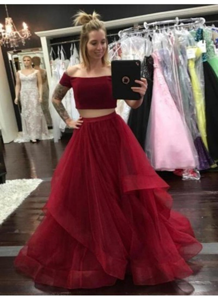 2 piece off the shoulder prom dress