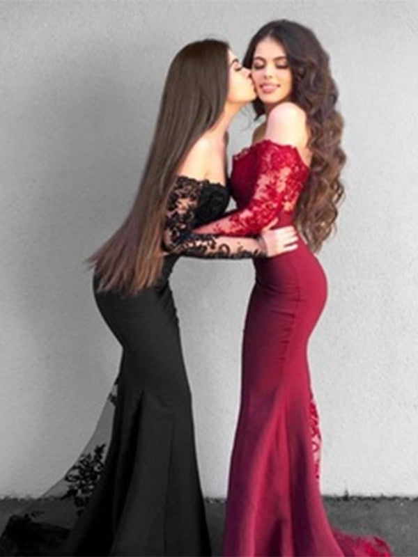 red lace long sleeve mermaid prom dress