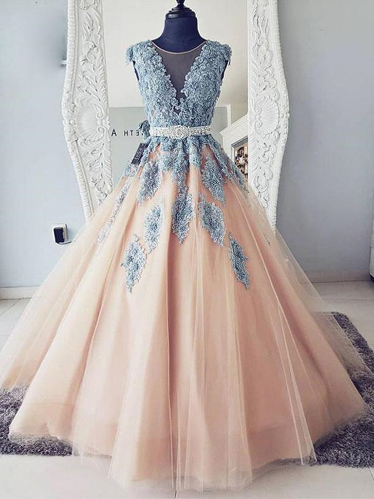 pink and blue prom dress