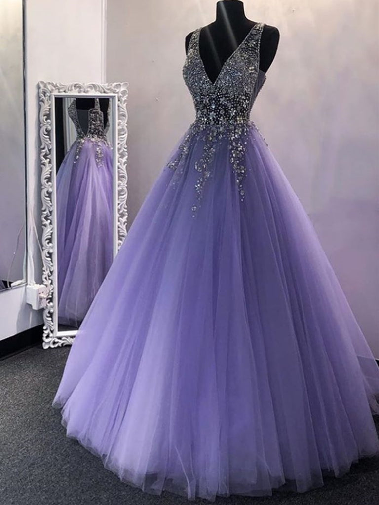 purple long evening dress