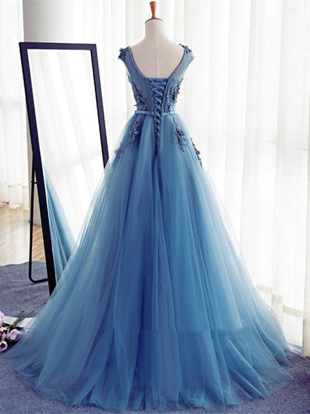 Custom Made Round Neck Sleeveless Tulle Lace Prom Dresses, Lace Formal ...
