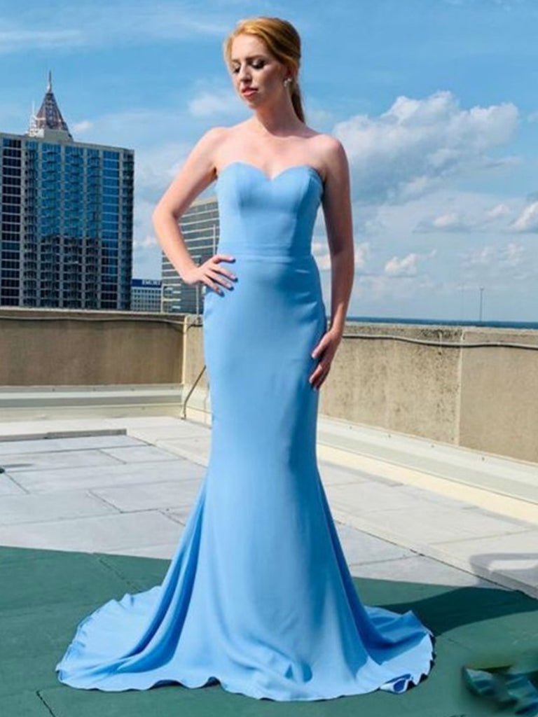 strapless light blue dress