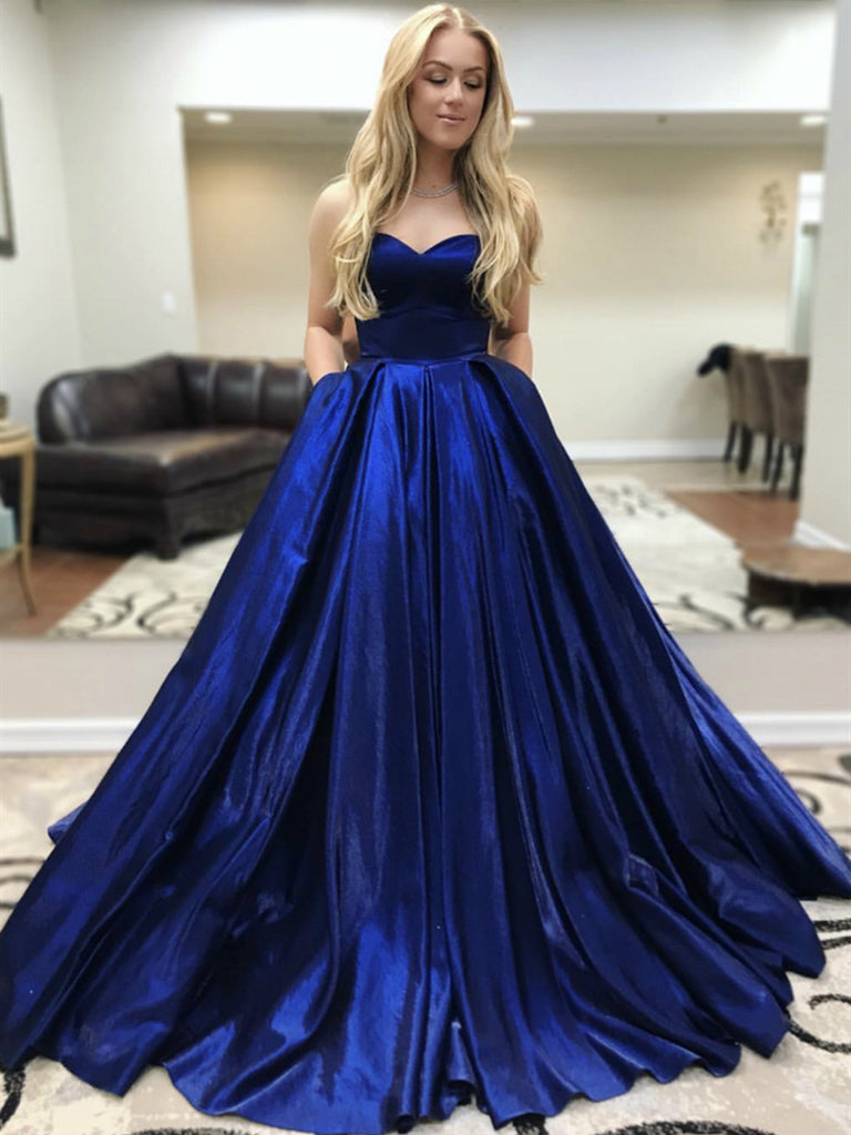 blue silky prom dress