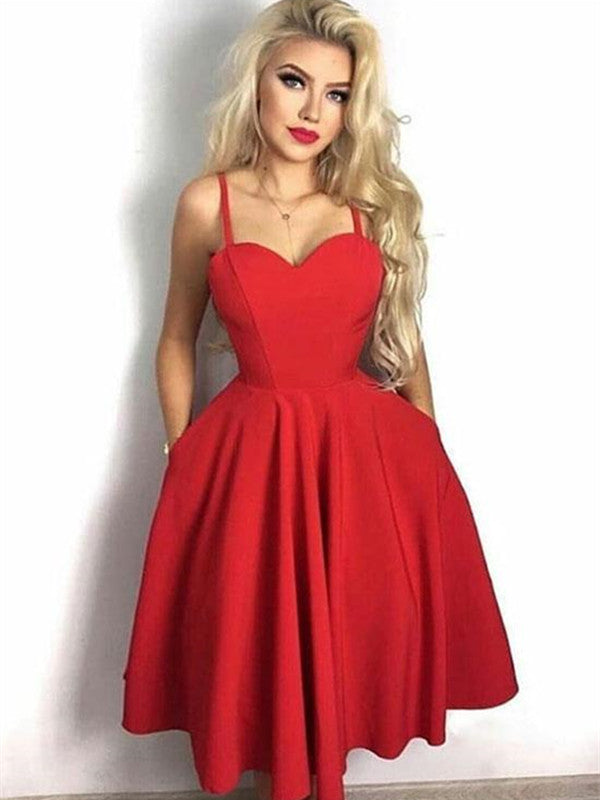 sweetheart neck red dress