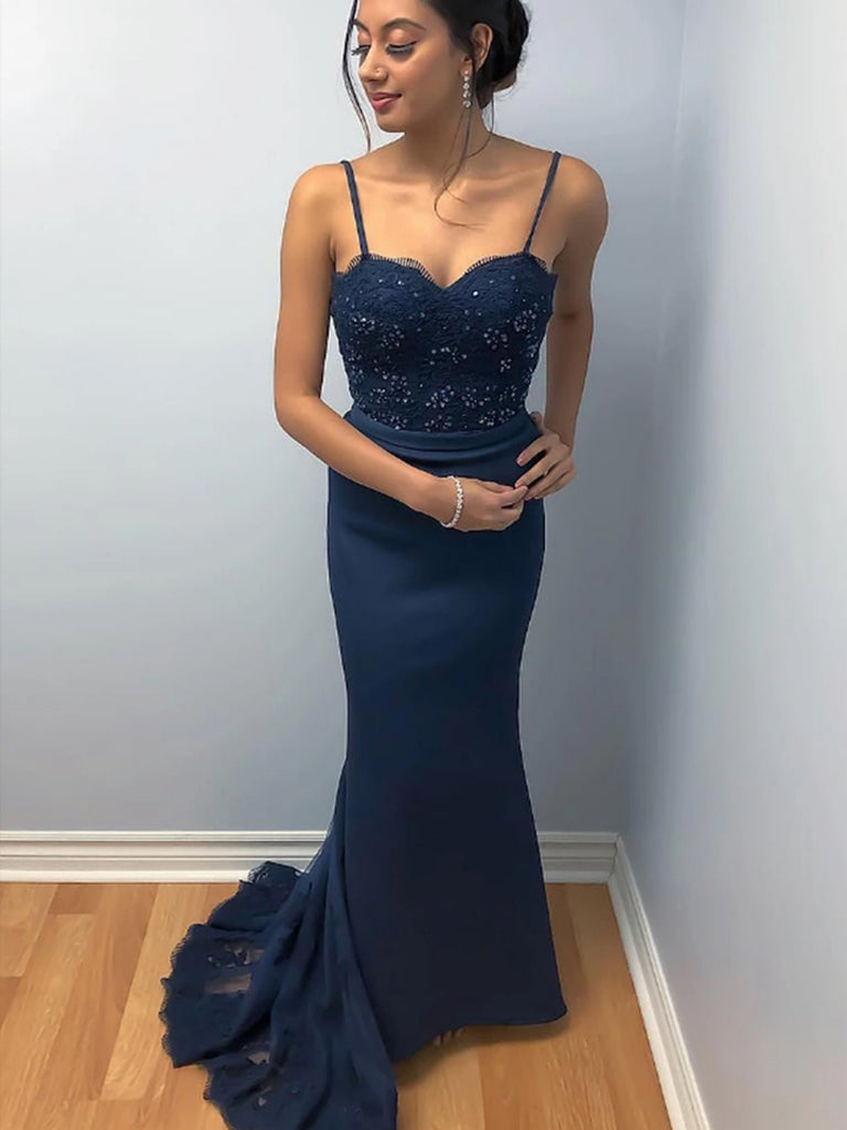 navy blue lace mermaid dress