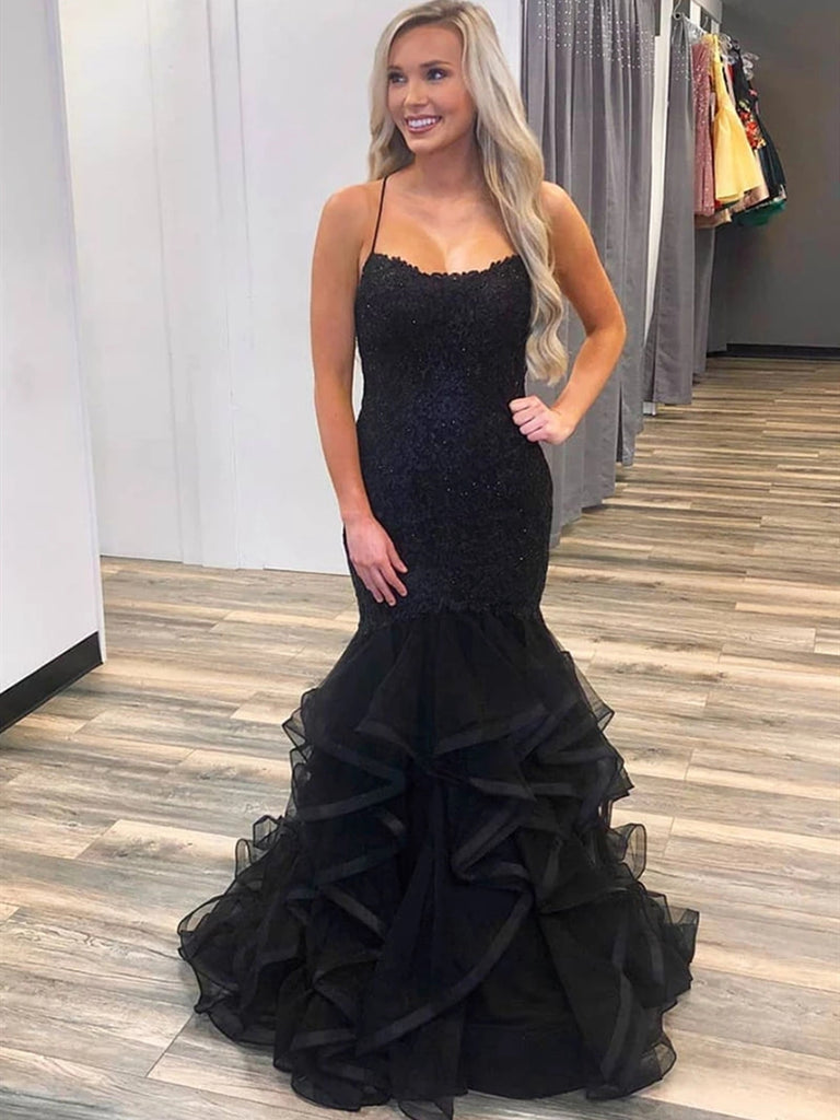 puffy black prom dresses