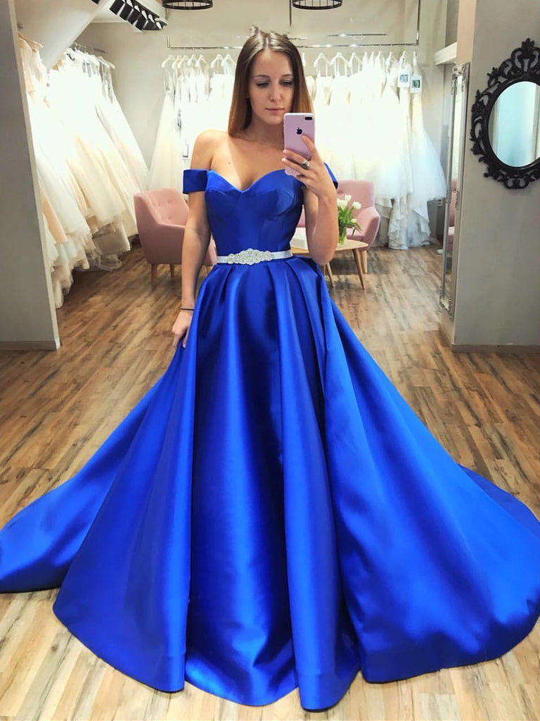Gorgeous Off  Shoulder  Royal  Blue  Long  Prom  Dresses  Off  