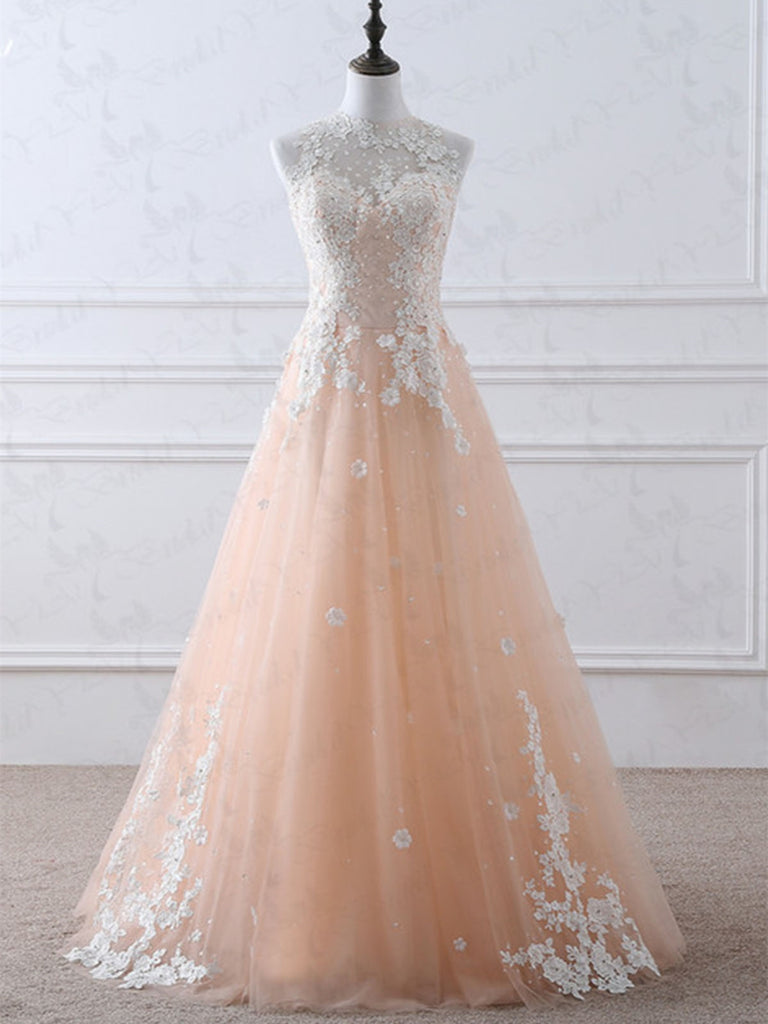 pink and white lace prom dress