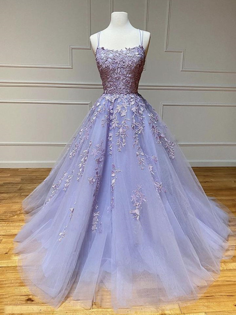 purple lace prom dress