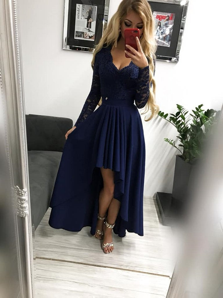 navy blue long sleeve lace dress