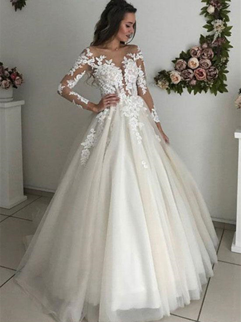 Long Sleeves Lace White Wedding Dresses, Long Sleeves Lace White Long ...
