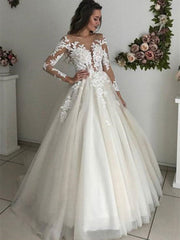 Long Sleeves Lace White Wedding Dresses 