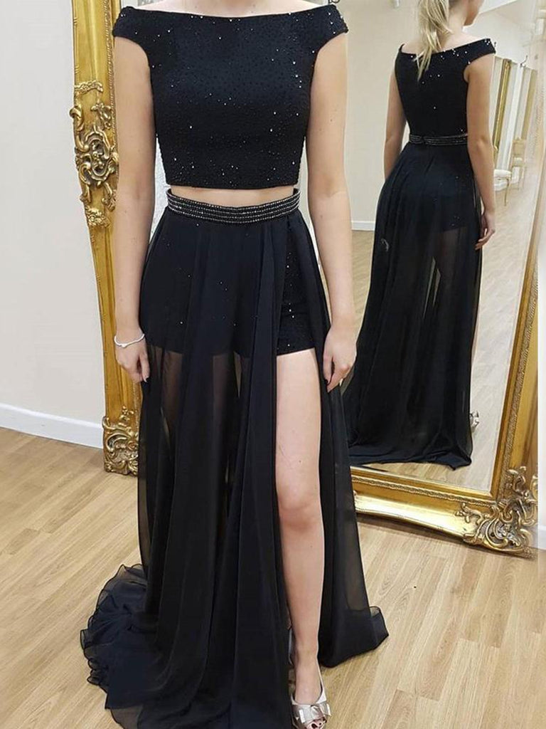 black long sleeve two piece dress