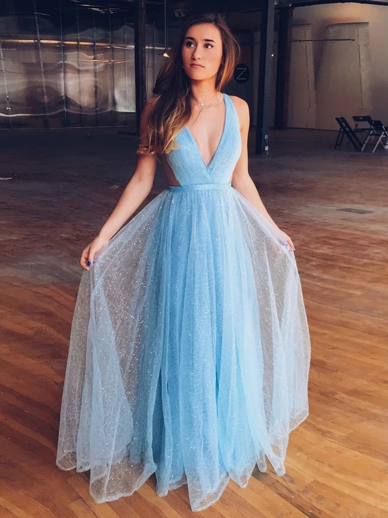 sparkly light blue prom dresses