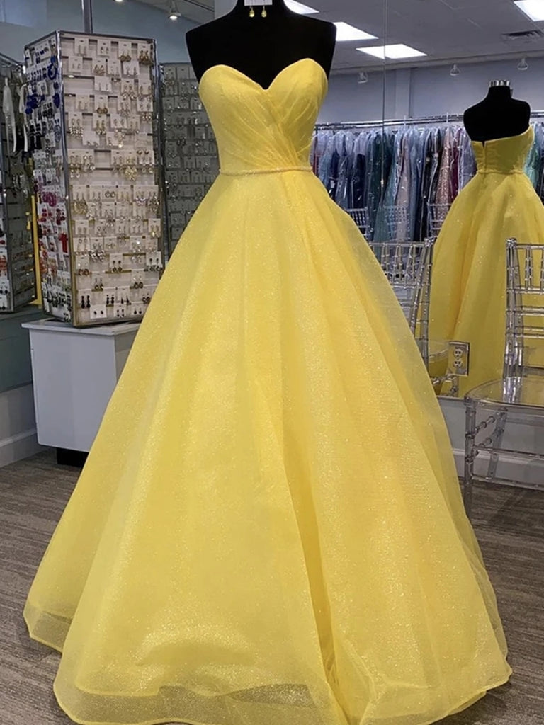 yellow glitter prom dress