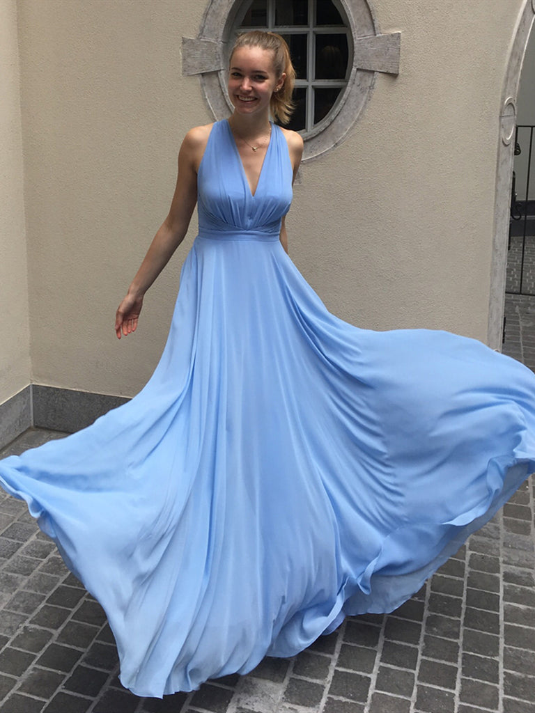 simple light blue prom dress