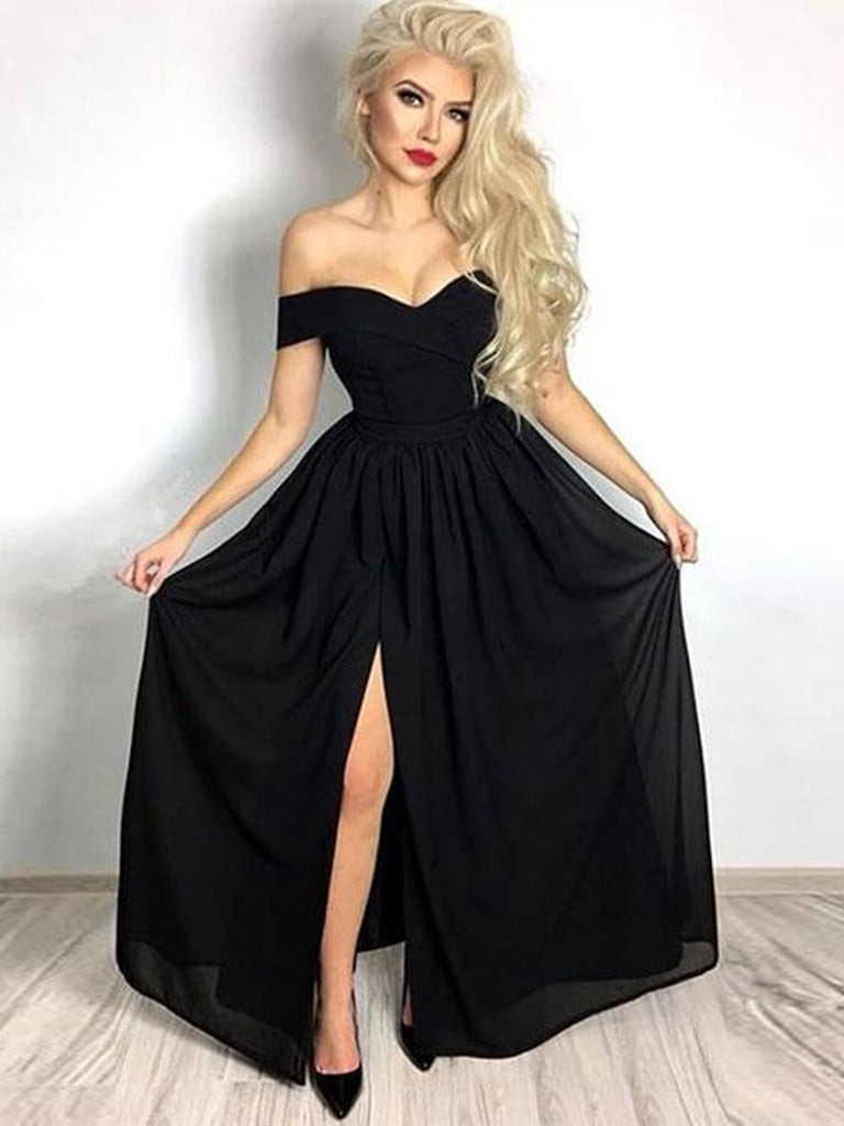 off shoulder long dress black