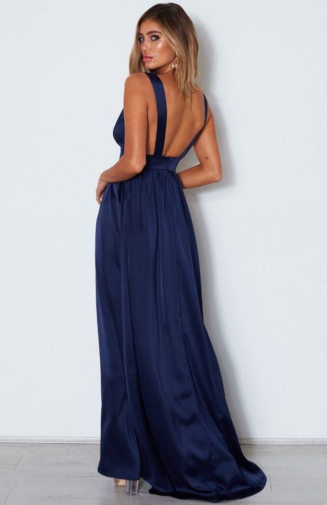 navy backless dress