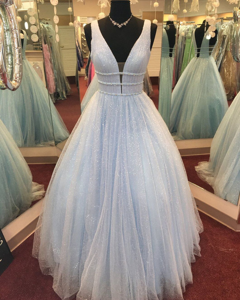 pink and blue prom dress