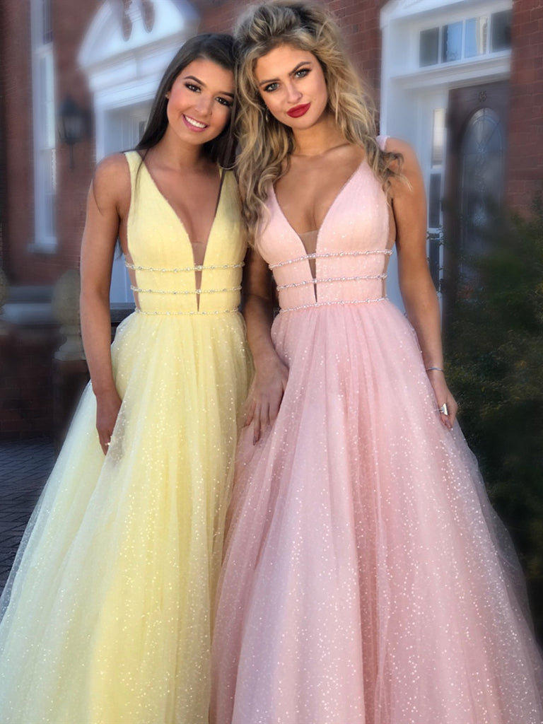 yellow and blue prom dresses