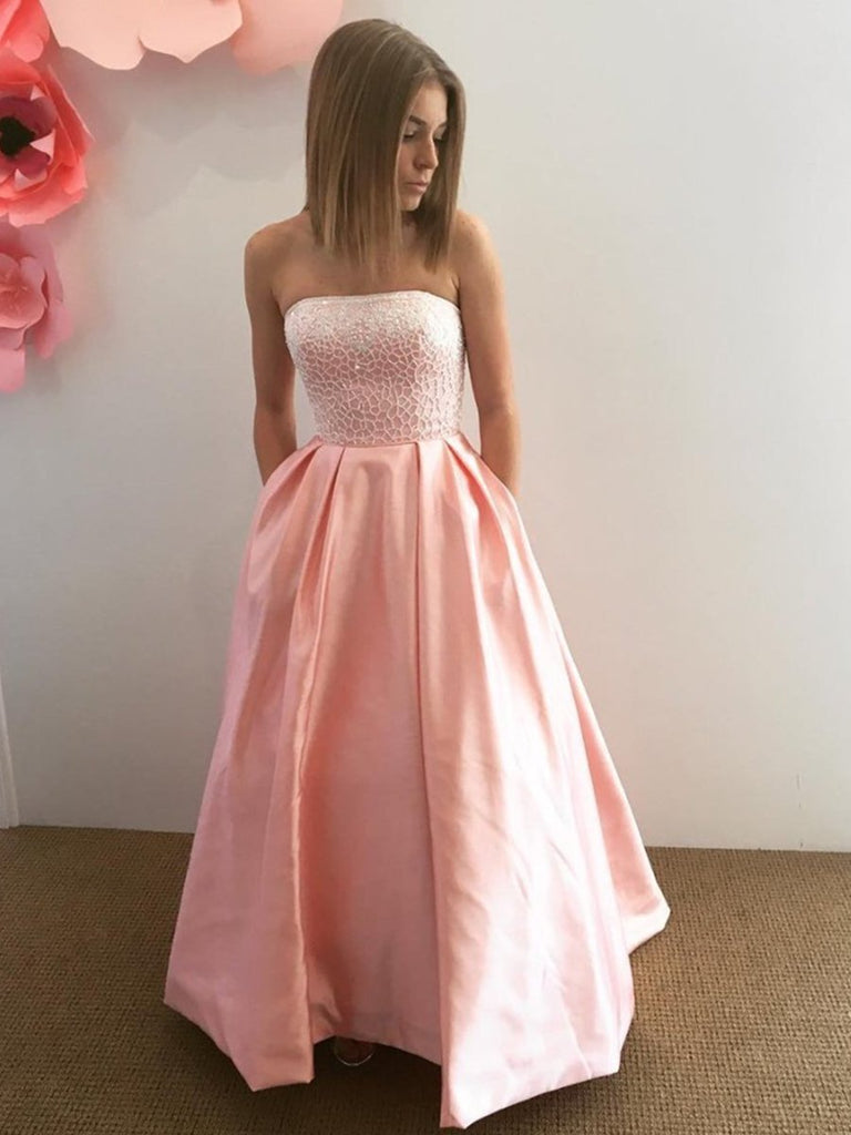 strapless lace prom dress