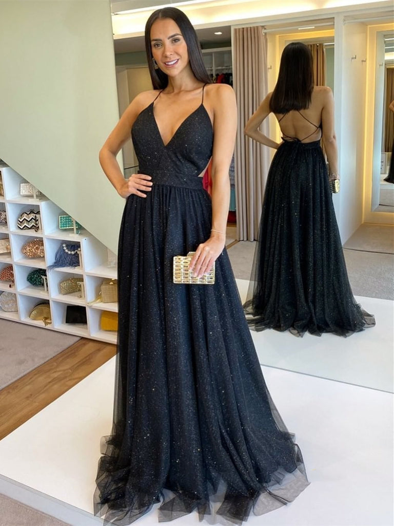 backless black evening dress