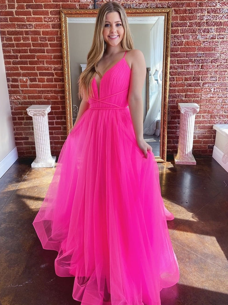 hot pink long prom dress