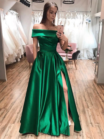 Emerald Green Satin Halter Open Back Prom Dress Promfy