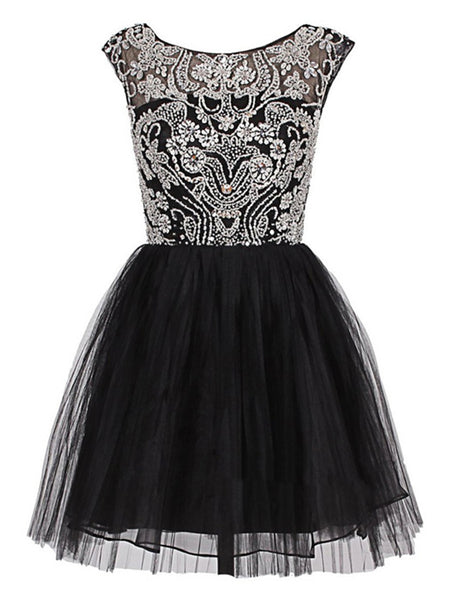 Custom Made A Line Round Neck Short Black Prom Dress, Short Black Home ...