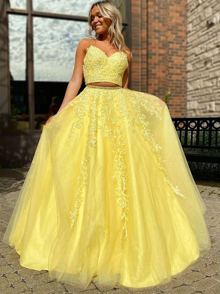 yellow lace formal dress