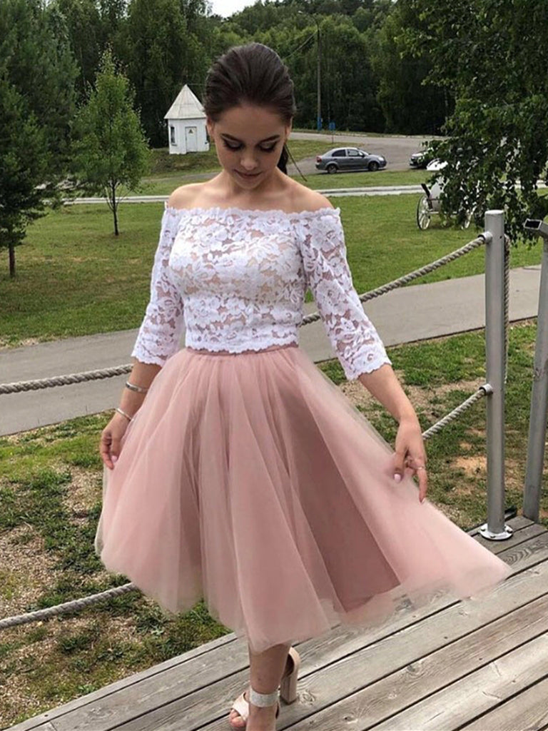 long sleeve lace short prom dress