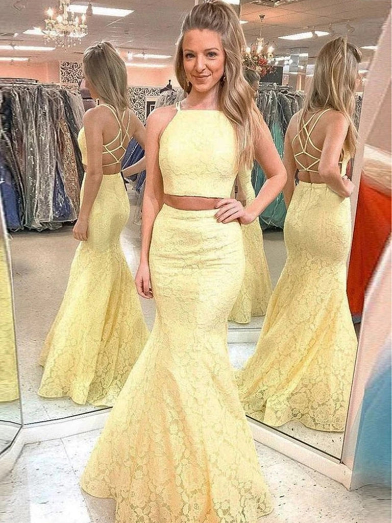 yellow lace formal dress