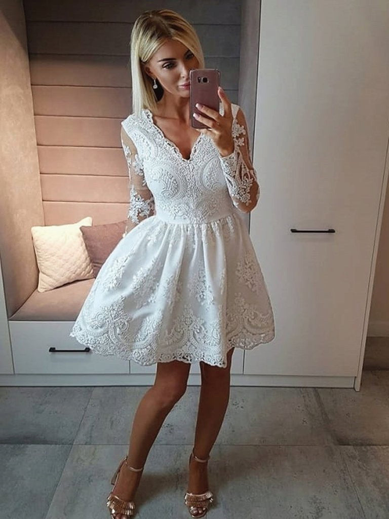 Long Sleeve White Graduation Dress ...