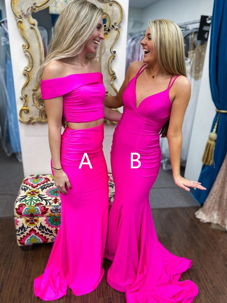 hot pink two piece prom dress