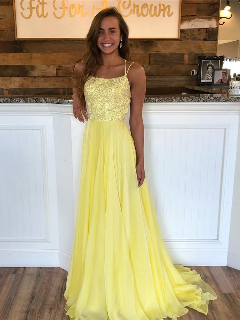 yellow sparkly prom dress