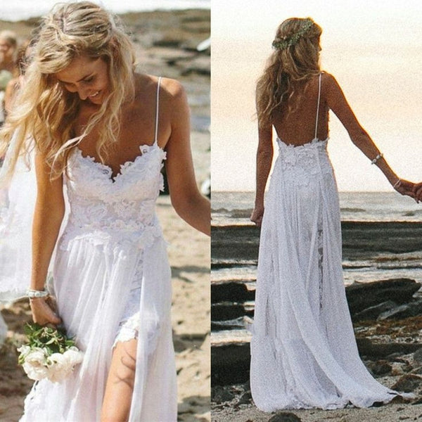 A Line Backless Lace Wedding Dresses, Dresses For Wedding, Lace Prom D ...