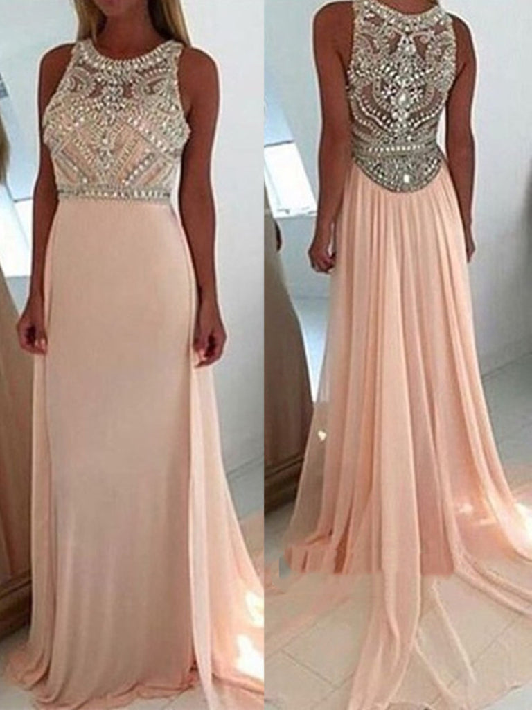 baby pink long prom dress