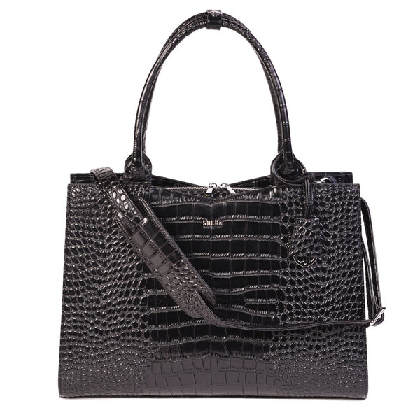 Mock-Croc Jet Black 15.6″ Womens Laptop Tote - Laptopbags.co.uk