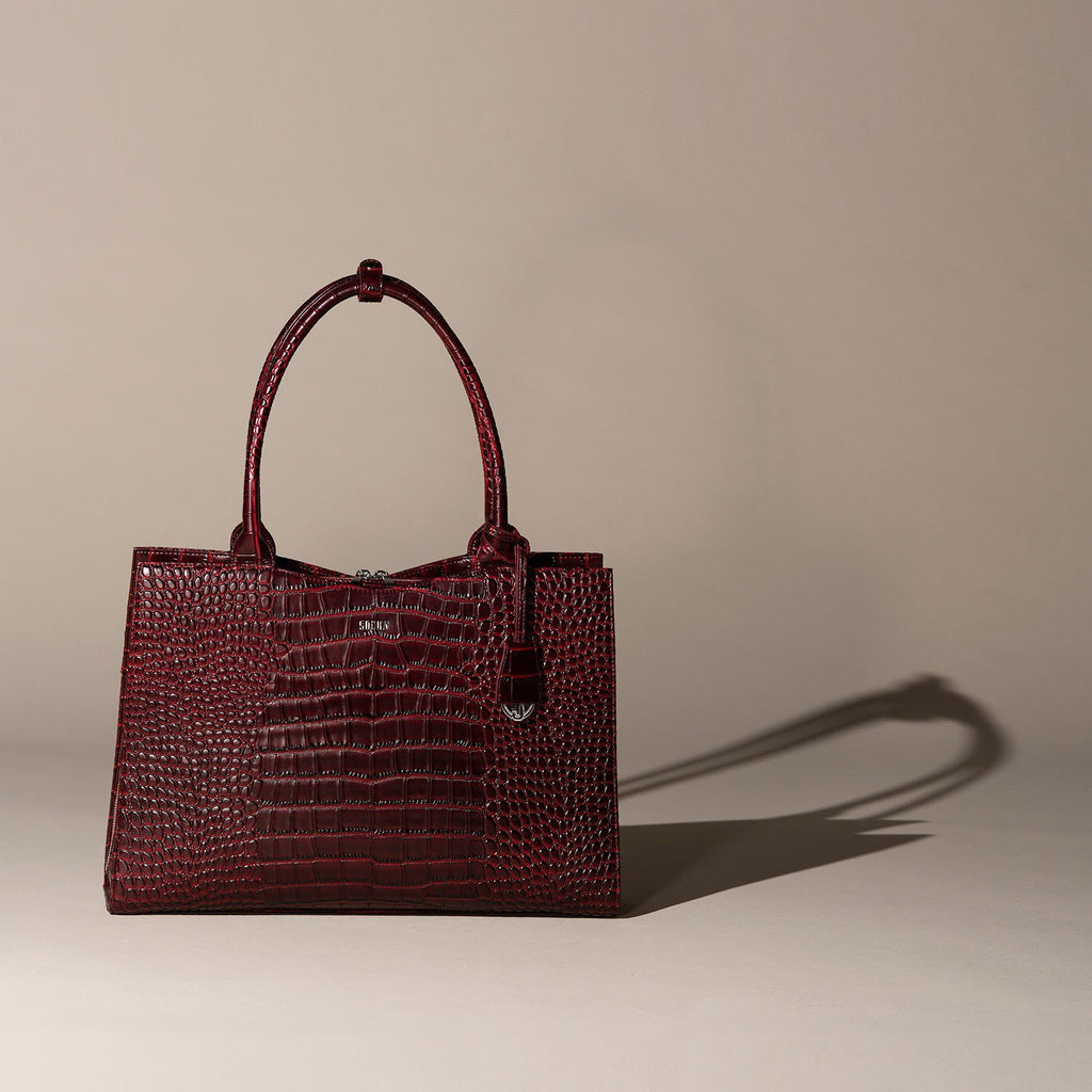 Mock-Croc Burgundy 15.6″ Womens Laptop Tote - Laptopbags.co.uk