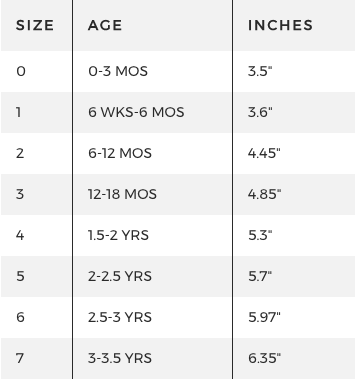 Freshly Picked Moccasins Size Chart