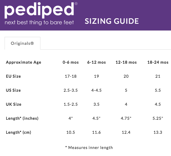 Pediped Original Sizing