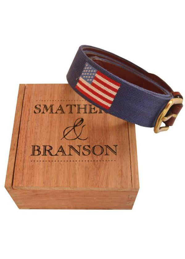 American Flag Needlepoint Belt in Navy by Smathers & Branson