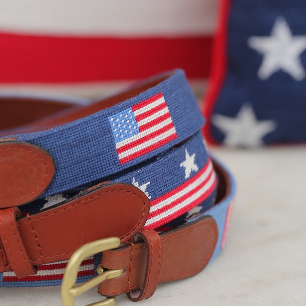 American Flag Needlepoint Belt in Navy by Smathers & Branson