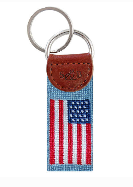 American Flag Needlepoint Key Fob in Light Blue by Smathers & Branson