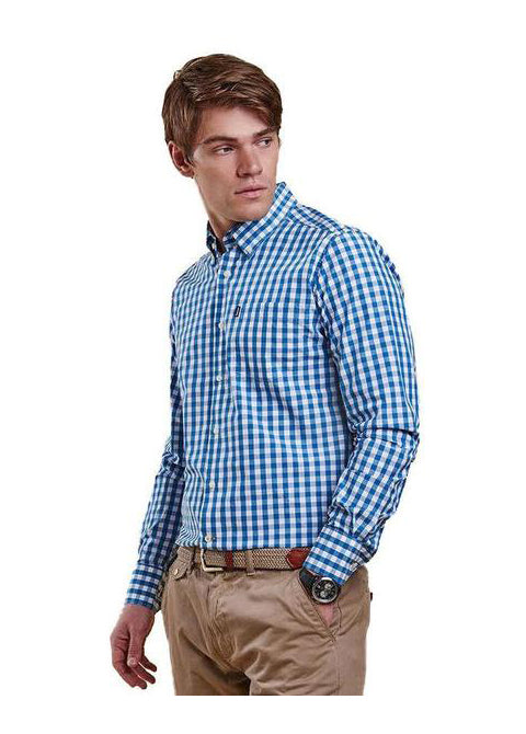 Auton Tailored Fit Button Down in Blue Check by Barbour
