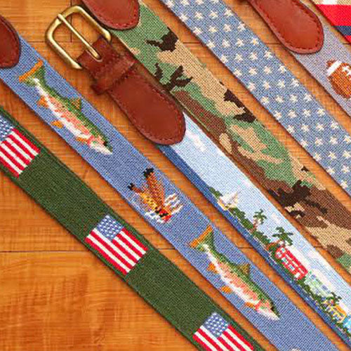 American Flag Needlepoint Belt in Hunter Green by Smathers & Branson